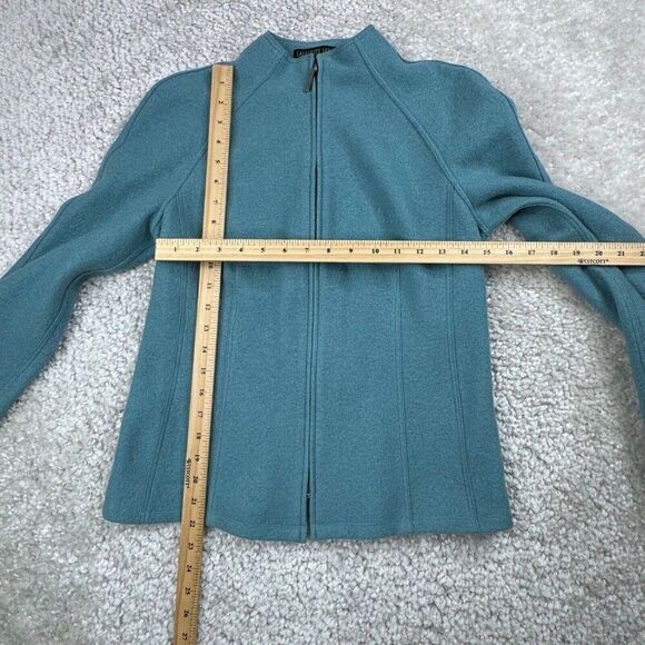 Lafayette 148 New York Wool Full Zip Seamed Collarless Jacket Blue - Picture 6 of 6